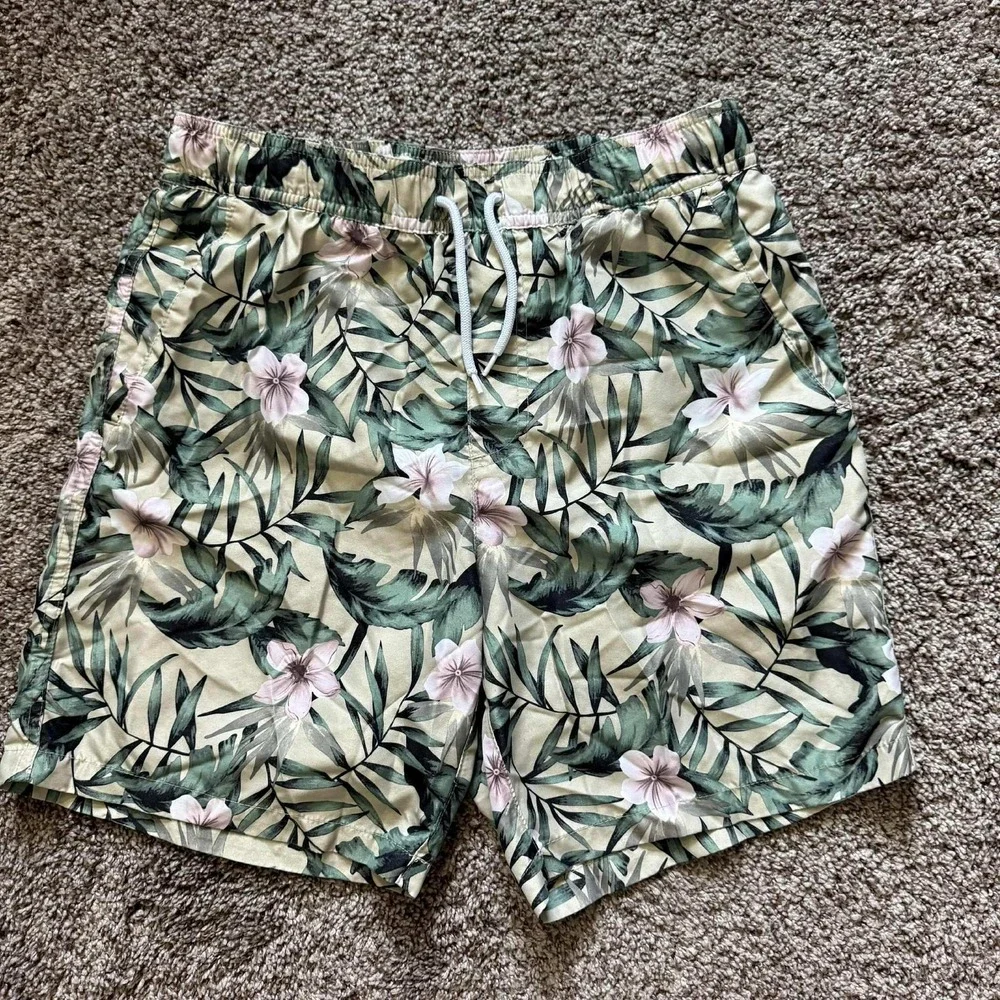 Forever 21 Floral Swim Trunks Tropical Drawstring Shorts Men's Small